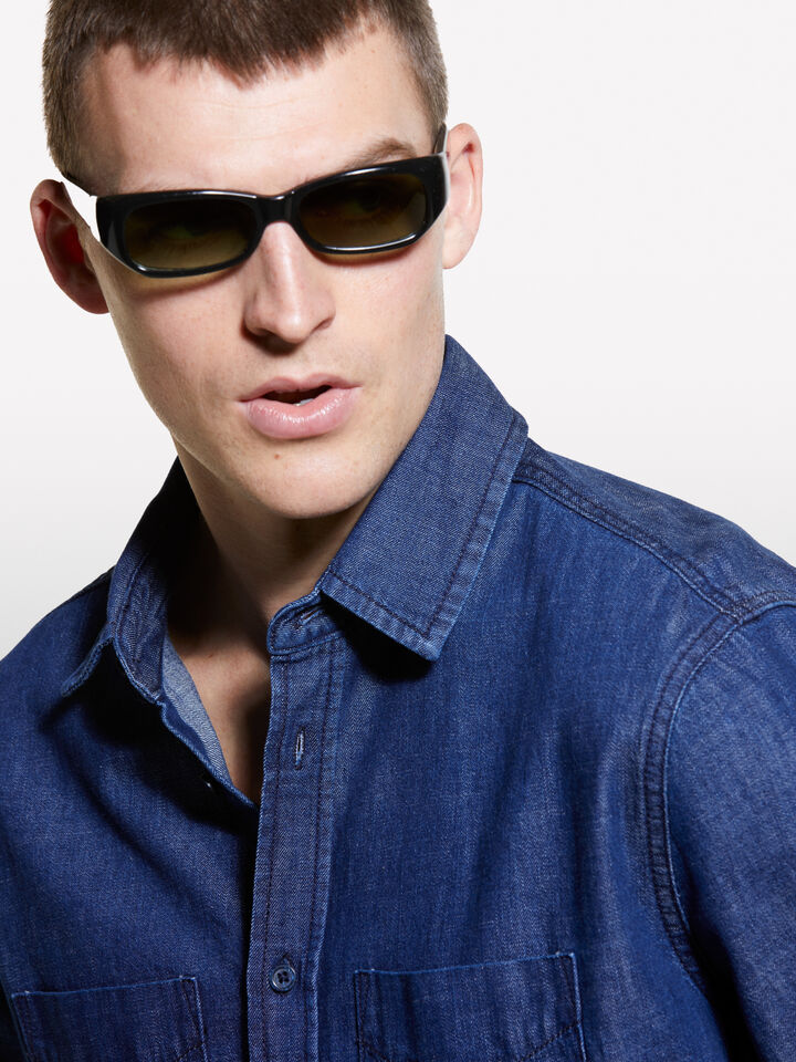 Dark blue regular fit denim shirt - men's regular fit shirts - Dark Blue | Sisley image number 5